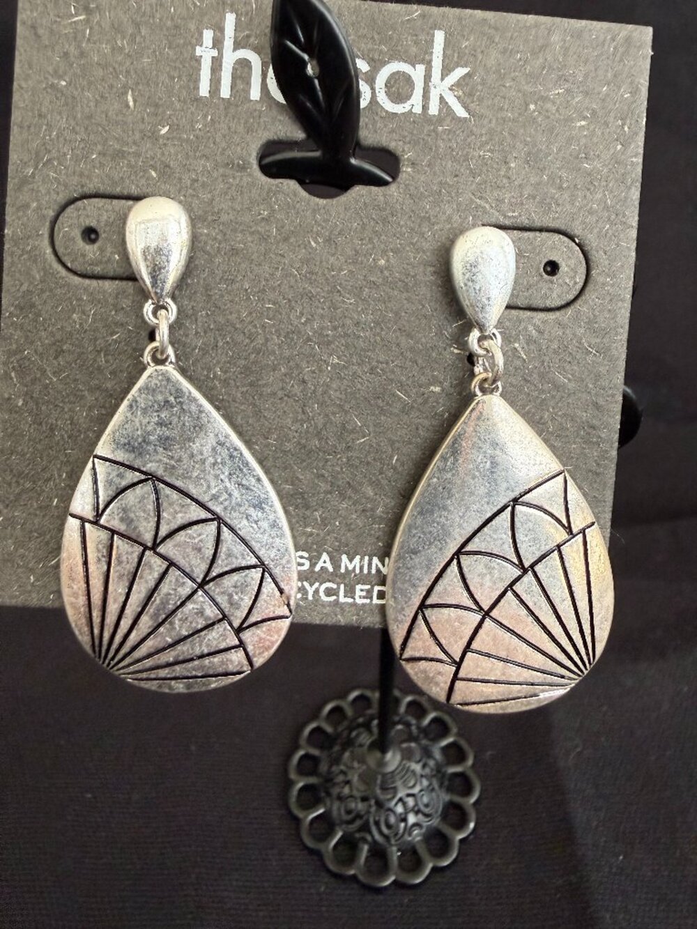 The Sak SilverTone Teardrop Earrings Reaturing a‎ Geometric Fan Design